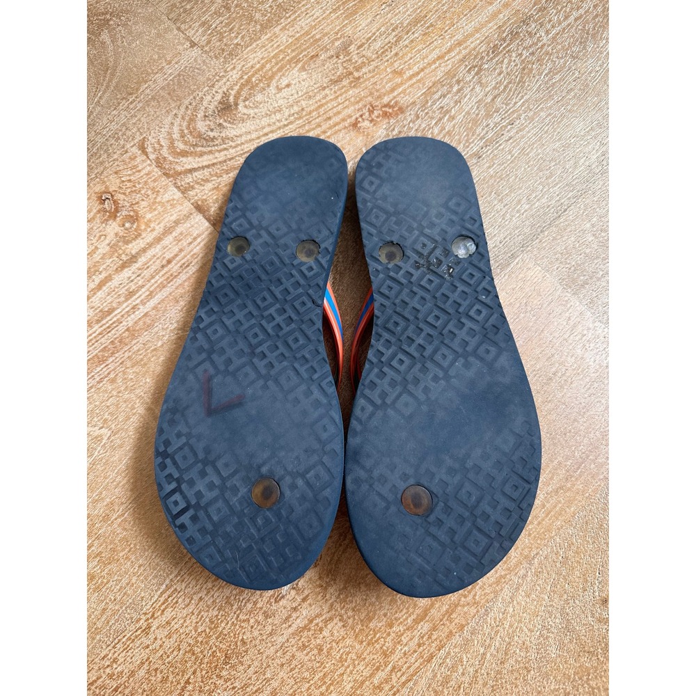 Tory Burch Flip Flops Women Orange Blue Pattern Logo Sandals Size - Picture 6 of 6